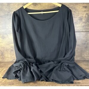 SHEIN Curve Black Long Sleeve Mid Tie Up Blouse Women's 3XL Fast & Safe Shipping